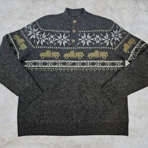 Duluth Trading Co Mens XL Shetland Wool Fair Isle Truck Mock Neck Sweater Grey